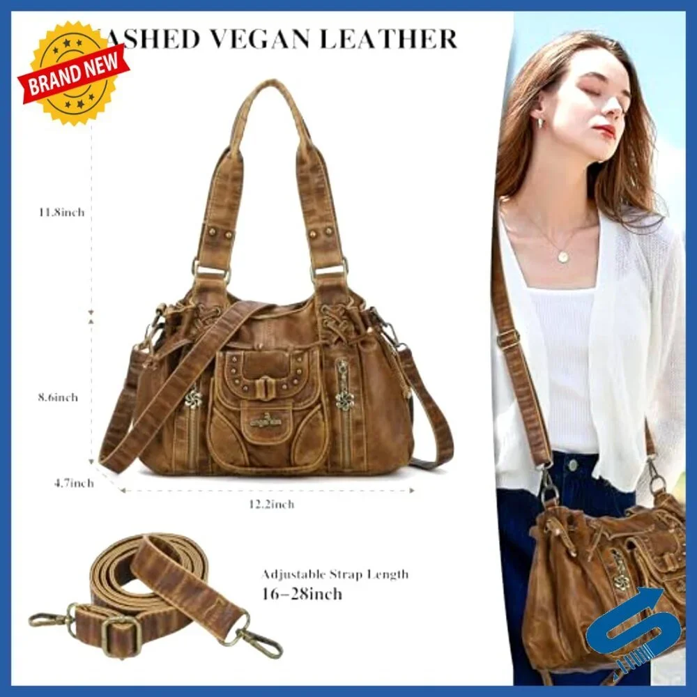Small Hobo Bag Retro Washed Leather Shoulder Handbag Removable Strap